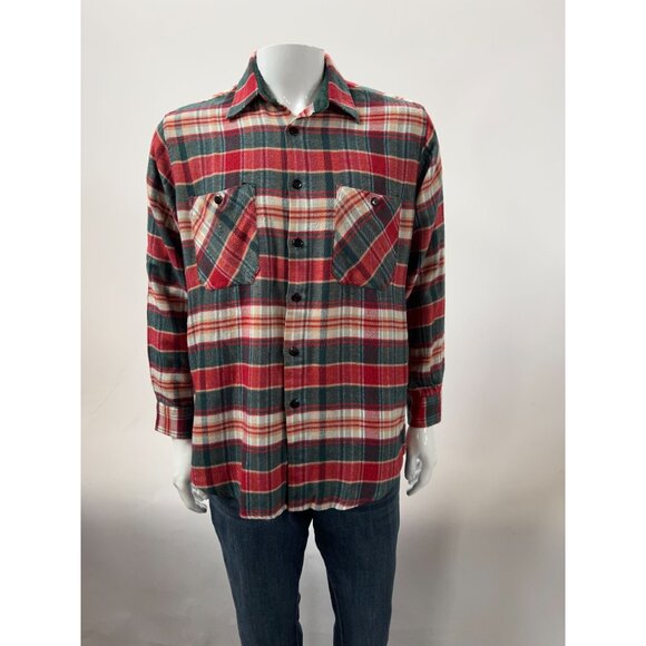 Vintage Red & Green Plaid Button-Up Shirt With Dual Chest Pockets Long Sleeves A - Picture 7 of 16